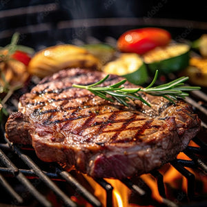 Renentrecote auf dem Grill mit rosmarinzweig